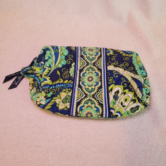 Vera Bradley Green Blue Paisley Toiletry Makeup Cosmetic Zip Up Bag - Picture 1 of 6